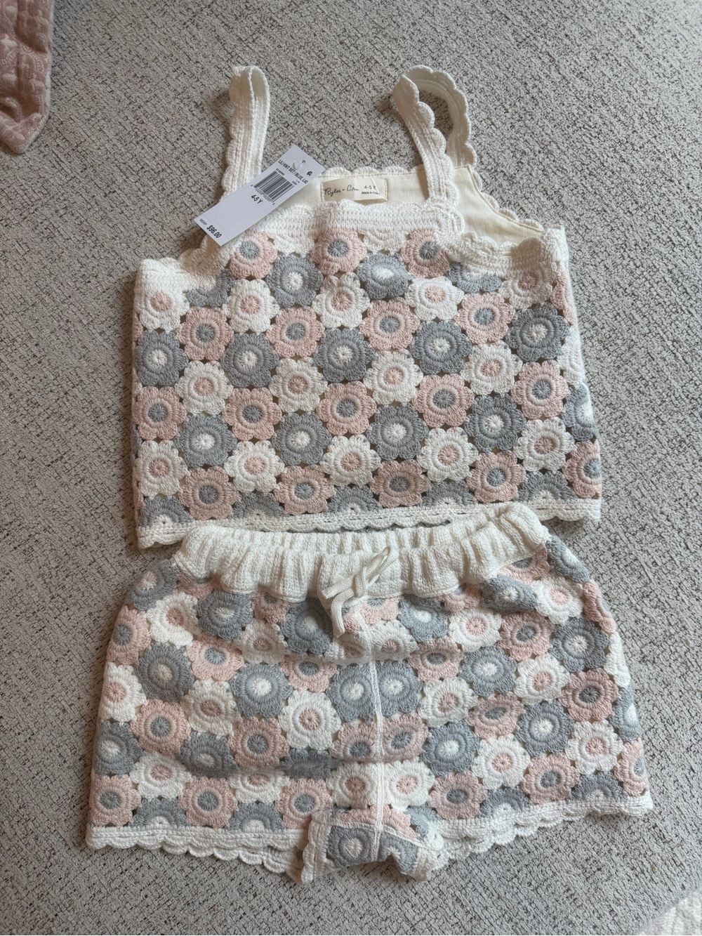 Rylee + Cru Girls' Lili Knit Crochet Tank Top & Shorts Set